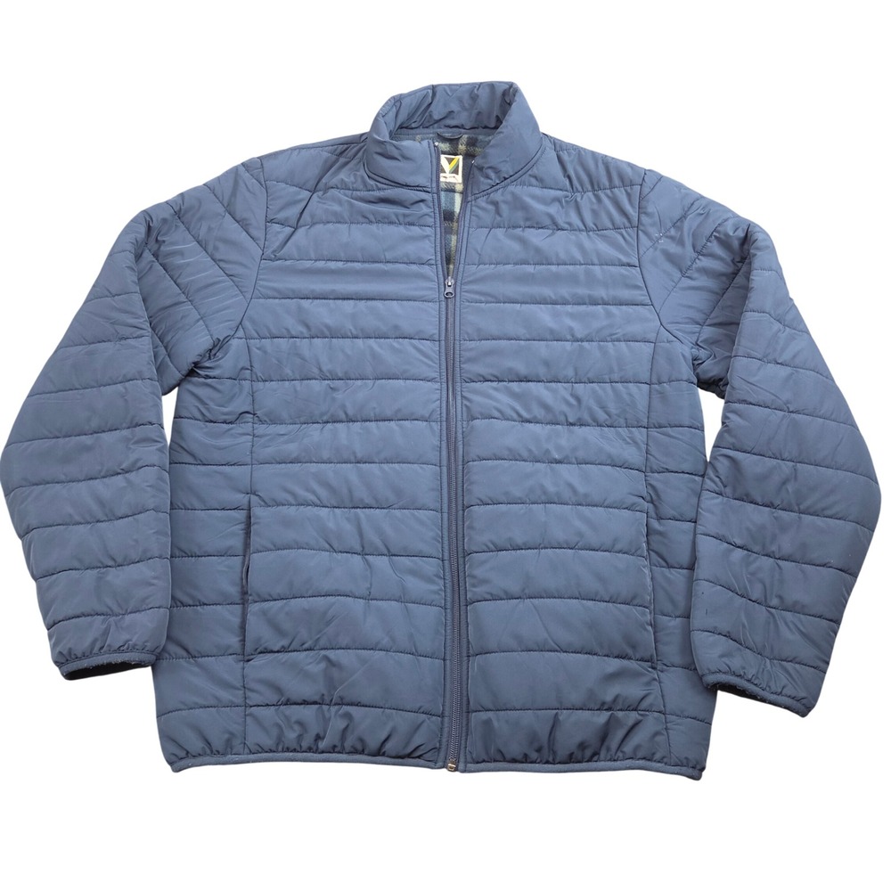 Voyager Puffer Jacket Mens L Blue Quilted Fleece Lined Full Zip Outdoor Utility